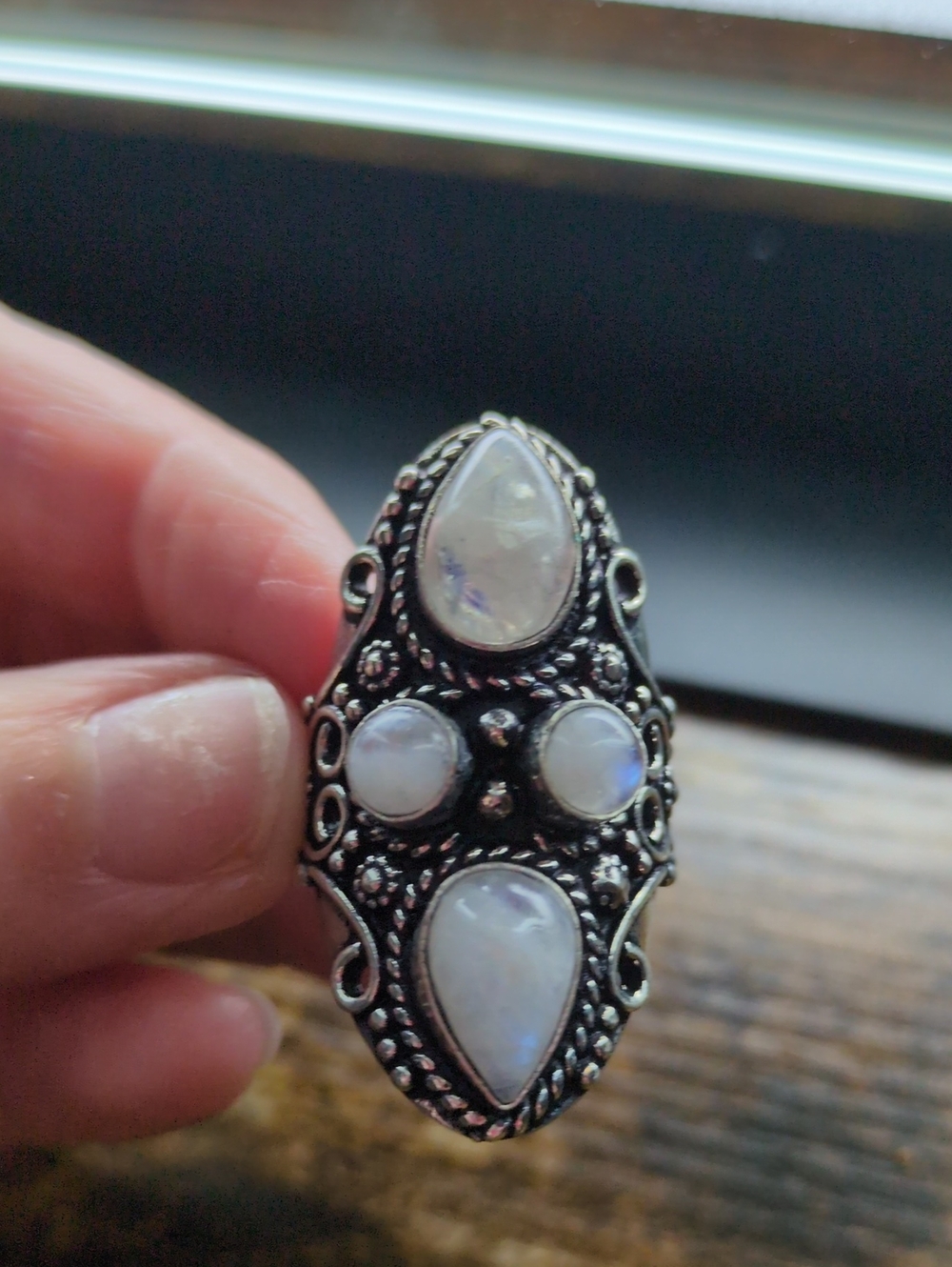 925 Sterling-Style Moonstone Statement Ring